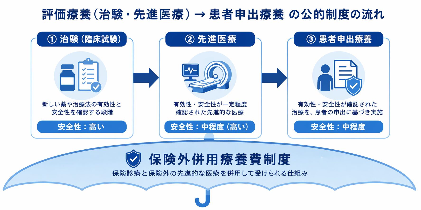 次の治療選択肢は公的制度から順に検討することを表すイメージ図