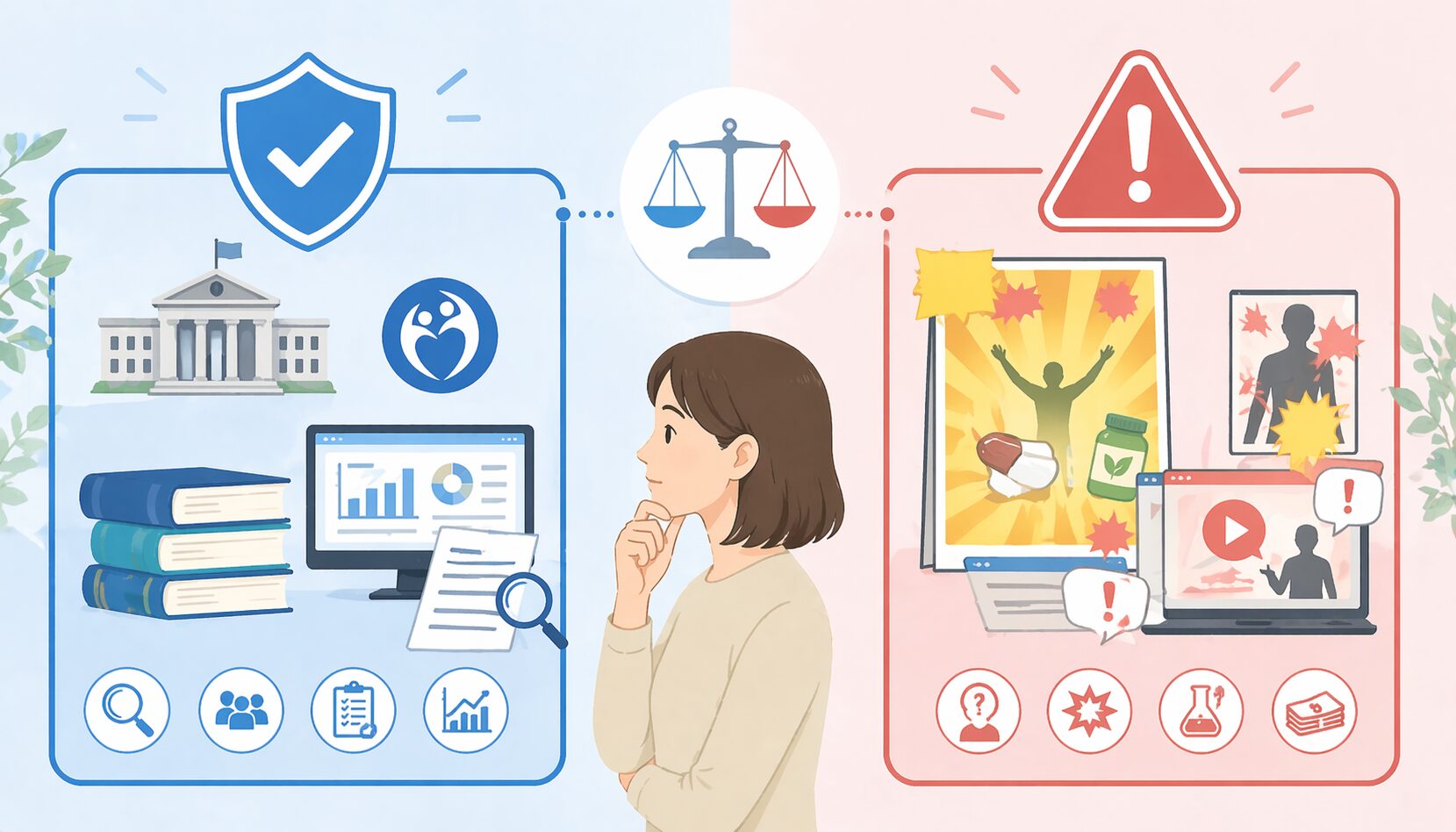 粗悪な療法を見分ける4つのレッドフラッグイメージ図